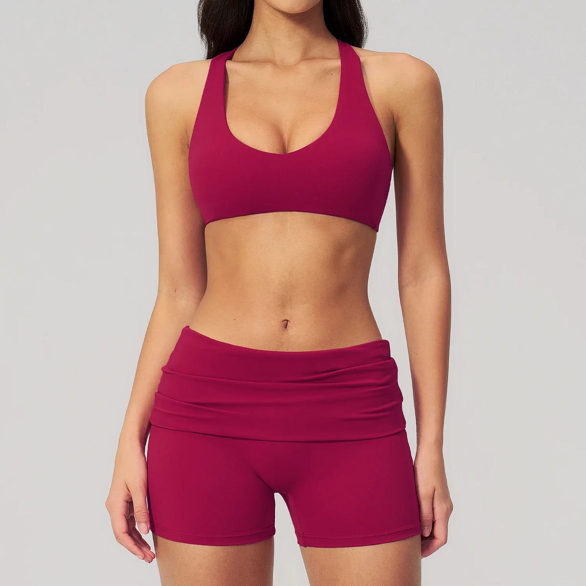 Women Two Piece Gym Yoga Sets Back Cross Sports Bra Pleate High Waist Short Fitness Suit Outdoor Running Camisole Tops Outfits