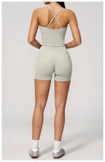 New Yoga Sets Women V Neck Back Criss Cross Sports Tank Top High Waist Butt Lift Shorts Fitness Suit Gym Running Workout Clothes