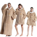 Winter Extra Long Wearable Hoodies Blanket Adult Warm Pullover Sweatshirt Oversized Fleece Hooded Blanket with SleevesRobe