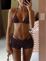 With Shorts Polka Dot Halter Mini Micro Thong Bikini Female Swimsuit Women Swimwear Three-pieces Bikini Set Bathing Suit Swim