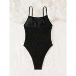 New Wrinkled Crinkled Glitter Sparkling One Piece Swimsuit Women Swimwear Female High Cut Padded Bather Bathing Suit Swim V6407