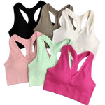 2Pcs/Set Women Deep V Neck Y-Back Padded Tank Bra Rib Cropped Tank Bralette Racerback Strap Daily Inner Top One Size Underwear
