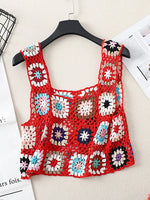 Summer Women Flower Crochet Vest Sleeveless Cover-ups Hollow Out Knit Crop Tops Bohemian Casual Daily Beach Tank Tops