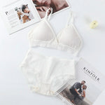 Women Padded Bra And Panties Set Low Waist Briefs Wire Free Bra Female Solid Color Underwear Sexy Lingerie Set One Size