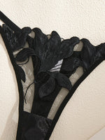 Special anniversary black embroidered lingerie set. Smooth satin mesh sheer bra. Elegant business-wear women's lingerie ZA824031