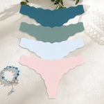 4Pcs Women Seamless Panties Wavy Design Ultra-thin Thongs Women Ice Silk Underwear Sexy Panty Low Waist G-string Female Solid
