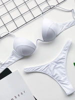 Sexy V-bar Underwired Bra Cup Thong Bikini 2025 Women Swimwear Female Swimsuit Two-pieces Bikini Set High Cut Bathing Suit Swim