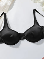 2pcs Luxury Satin Lingerie Set for Women 3/4 Cup High Gloss Silk-like Bra Panty Set Sexy Black Brassiere Underwear MR2938