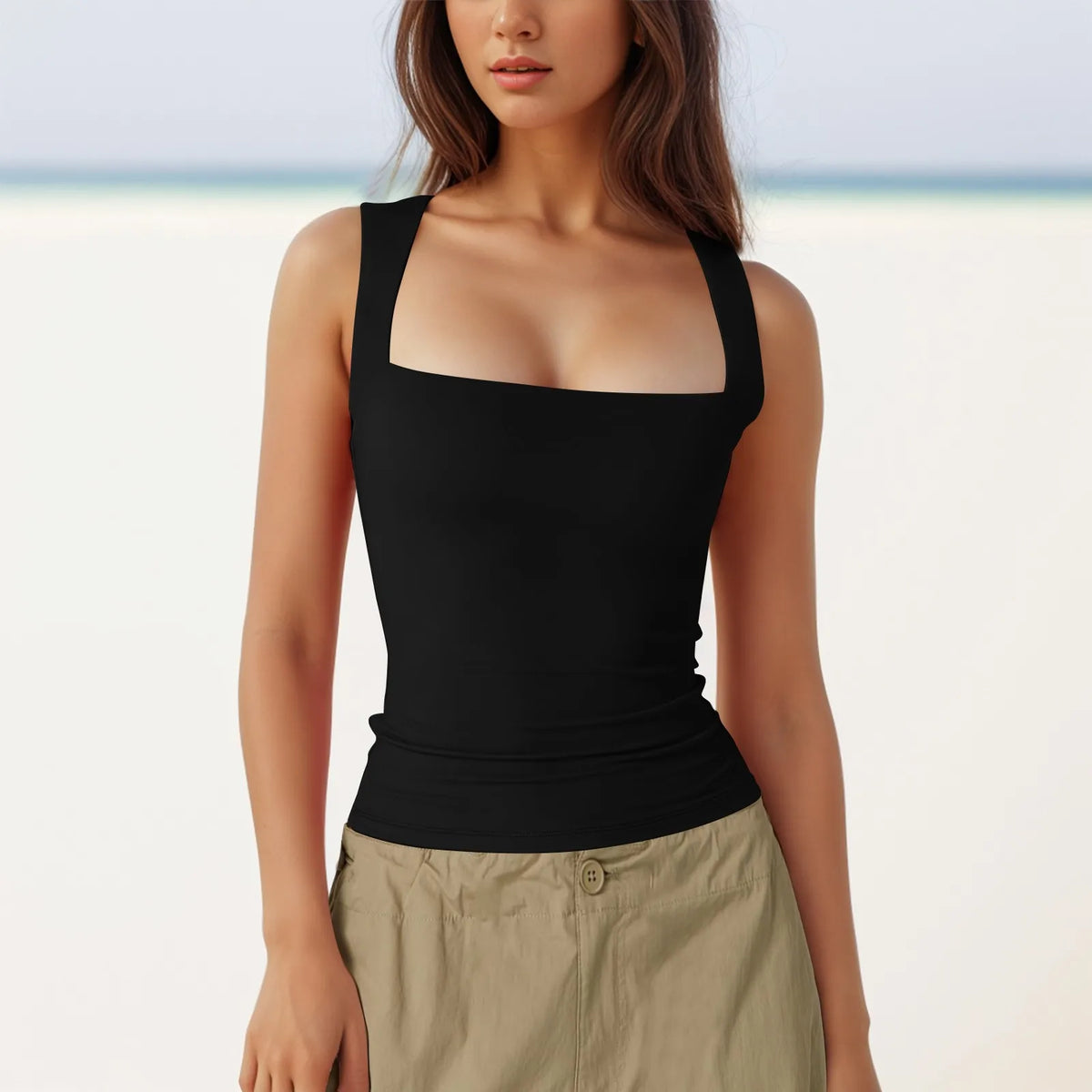 Square Neck Camisoles For Women Chiffon Solid Sleeveless Tight Elastic Bodysuit Slimming Top Sexy Women Blouses Ropa De Mujer