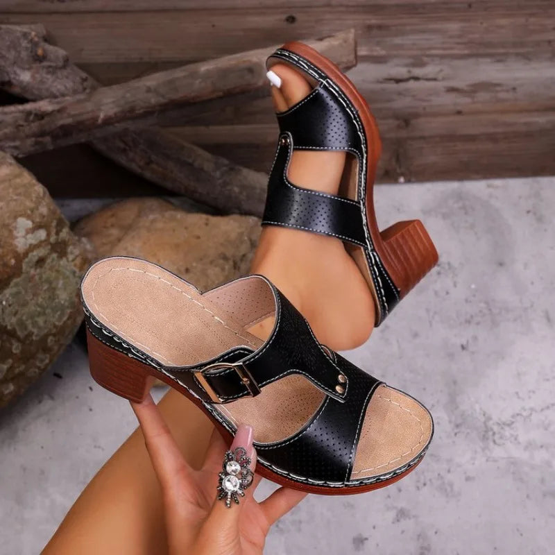 WomenSummer Fashion High Heel Platform Peep Toe Slip on Sandals Women Shoes