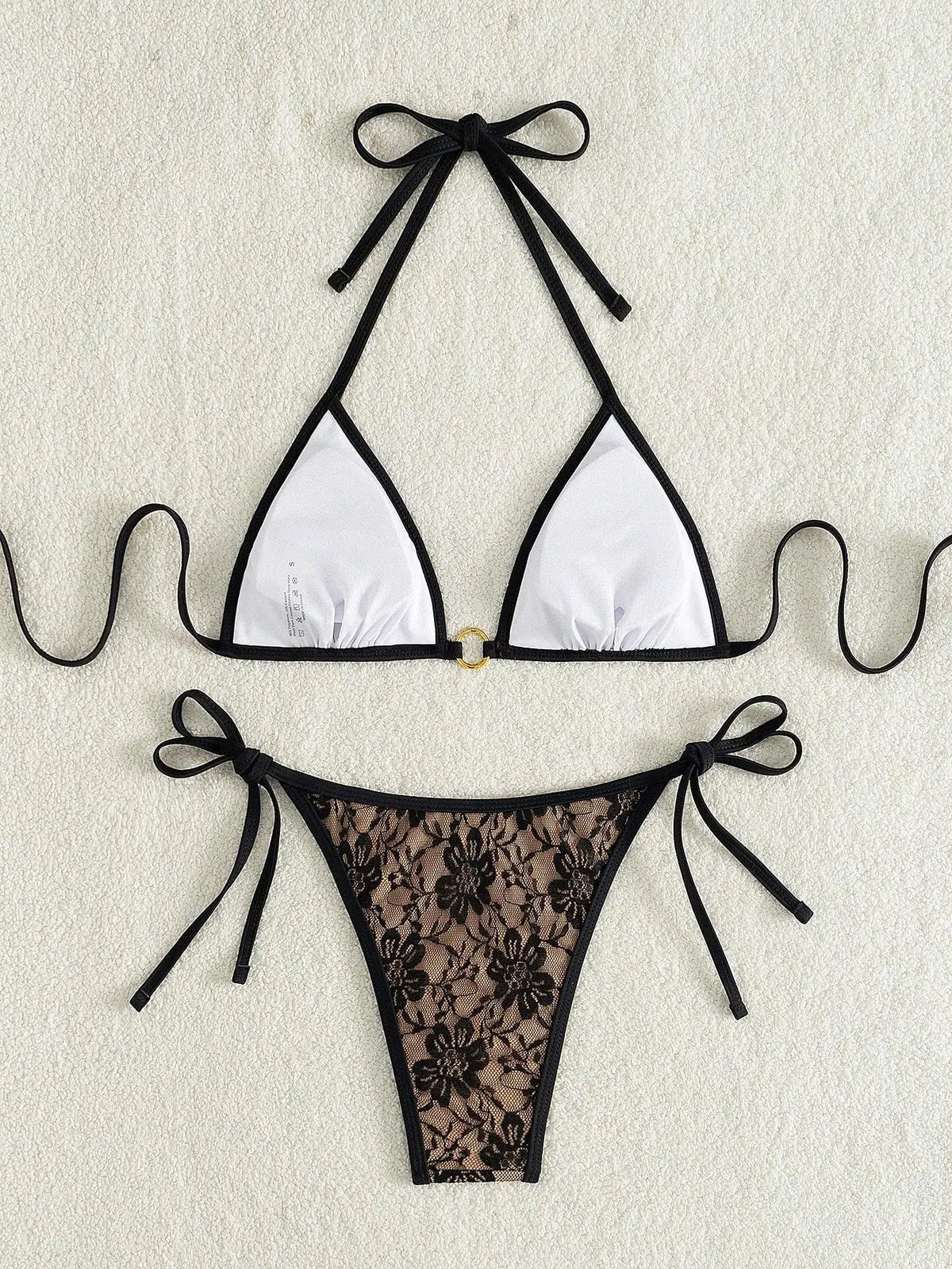 Embroidery Mesh Lace Halter High Cut Bikini Female Swimsuit Women Swimwear Two-pieces Bikini Set Bather Bathing Suit Swim Beach