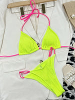 Neon Halter Ribbed Bikini Female Swimsuit Women Swimwear Two-pieces Bikini Set Padded Bather Bathing Suit Swim Lady Beachwear