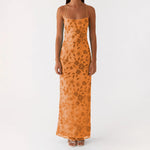 Women Summer Glitter Sequin Beaded Flower Cami Dress Slim High Split Spaghetti Strap Open Back Long Dresses for Party Club