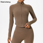 Hearuisavy Summer Ultra-Soft Fabrics Tight Sports Jackets Women Zipper Gym Yoga Clothes Female Quick-Dry Long Sleeve Sportswear