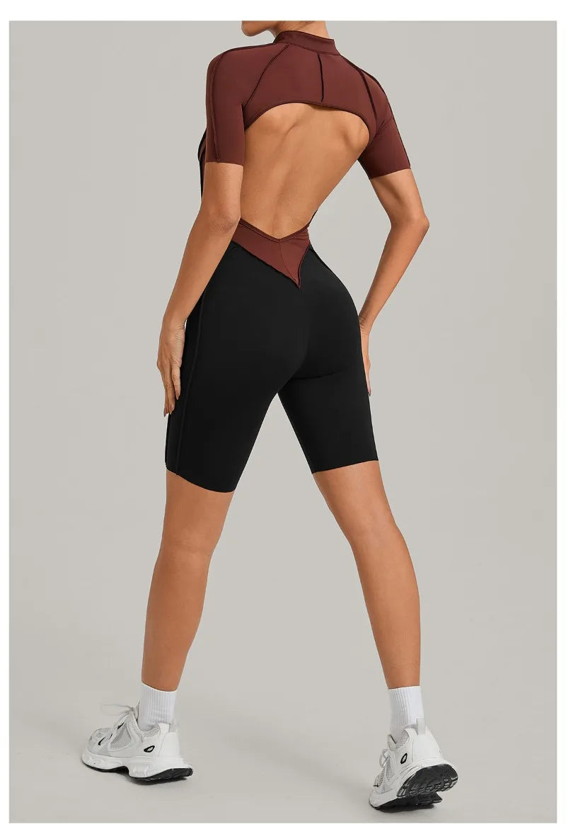 Women's Seamless Yoga Jumpsuit Sports Workout Running Hip-lifting Slim Fit Shorts One-Piece Training Fitness Gym Bodysuit