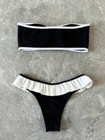 Women's Strapless Swimsuit 2-piece Suit Solid Color Patchwork Push Up Ruffle Thong Beach Hot Spring Bikini Set 2026 New Swimwear