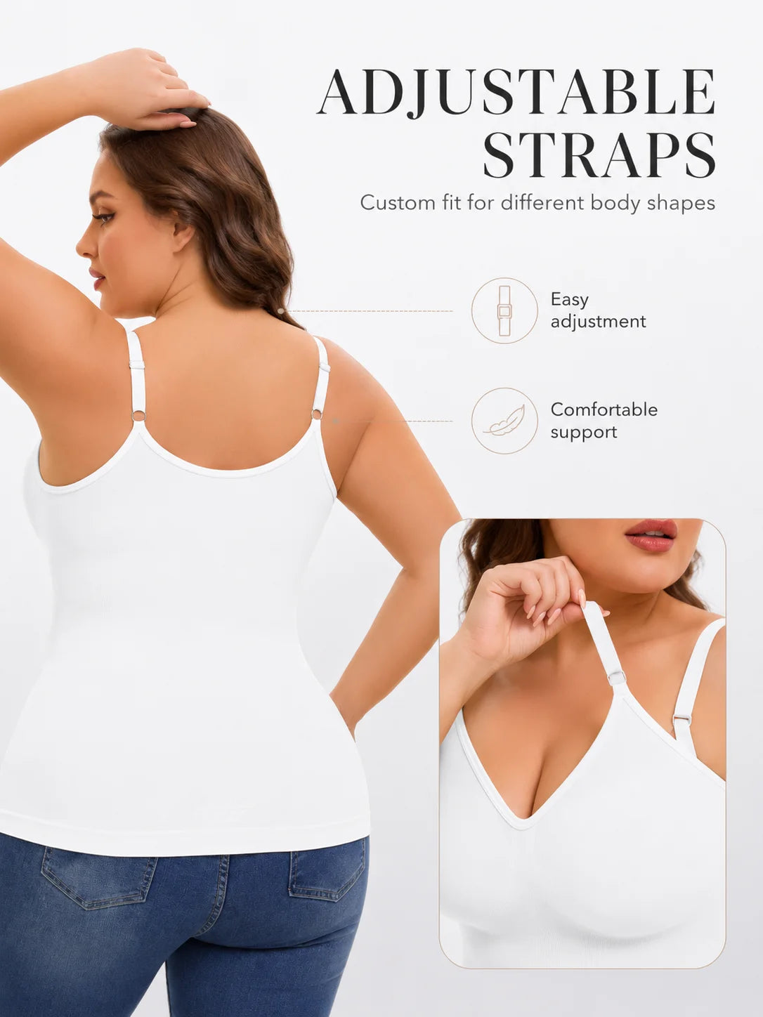 Women's Solid Multi-Color Soft Shaping Camisole Body-Hugging Long Tank Top with Adjustable Straps Breathable ComfortableLingerie