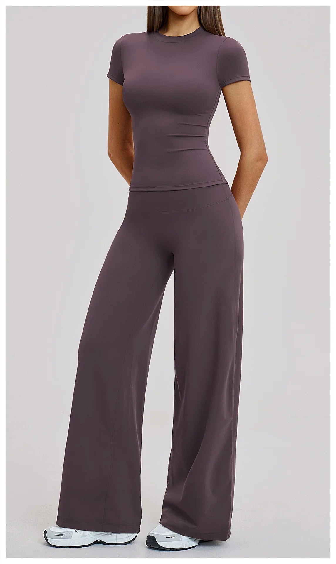 Yoga Set 2 Pieces Women's Tracksuit Short Sleeve O Neck Slim Sports T Shirts High Waist Flare Leggings Gym Running Fitness Suit