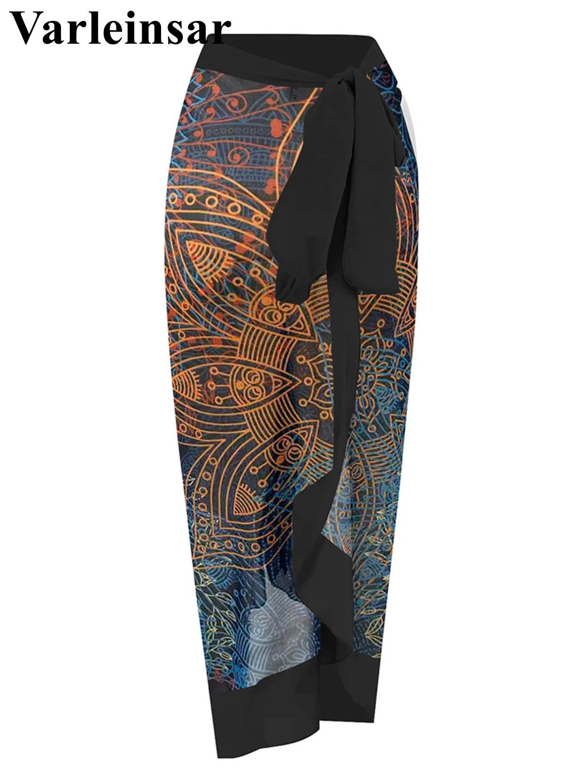 S - XXL New Printed Long Sleeve With Pants Sarong Shorts Women Swimwear One Piece Swimsuit Female Bather Bathing Suit Swim V8395