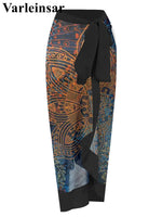 S - XXL New Printed Long Sleeve With Pants Sarong Shorts Women Swimwear One Piece Swimsuit Female Bather Bathing Suit Swim V8395