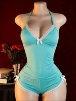 Lace-Trimmed Leopard Printed 2 Pieces Pajamas Set Women Sleepwear Straps Crop Top & Shorts Suit Home Clothes Loungewear
