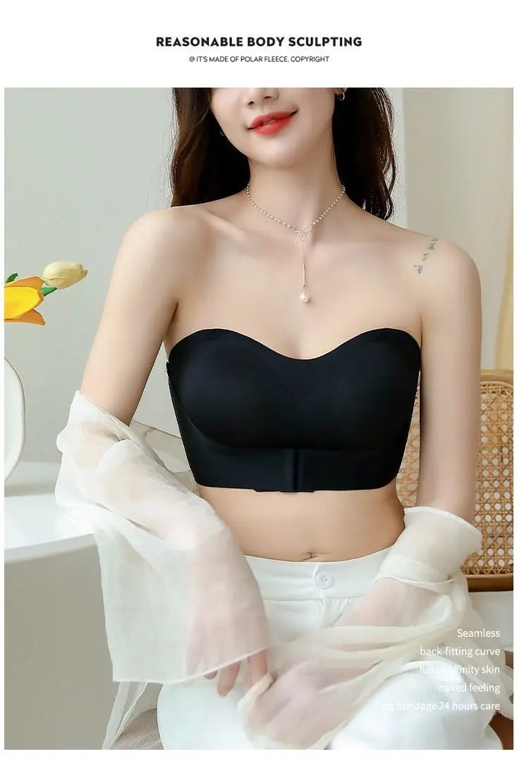 Summer Ice Silk No Trace Strapless Underwear Women Small Chest Gathering Non-slip Not Drop Breast Invisible Bra Cover Wipe Chest