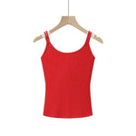 Fashion Solid Color Thin Strap Floral Chest Pad Women White Ribbed Top With Sleeveless Slim Fit Casual Summer Top Charming 3N4J