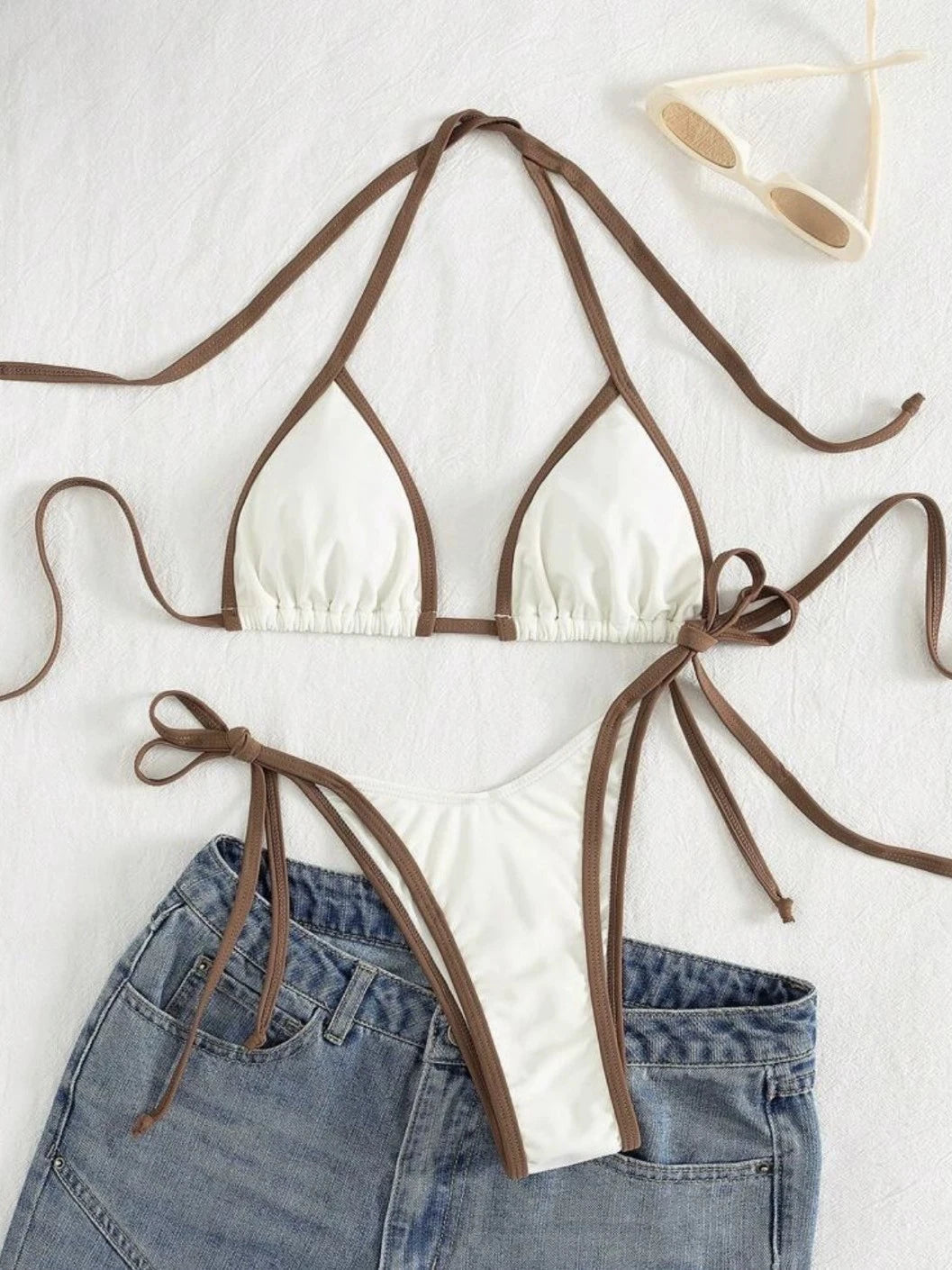 DEKA Triangle Beach Style Lace-up Swimsuit Women Sexy Halter Swimwear Solid Thong Female Bikini Set Bathing Suit Bikini Mujer