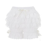 Women's Summer Lace Trim Shorts Plaid Elastic Band Tiered Ruffle Shorts Kawaii Gothic Casual Bloomers Streetwear