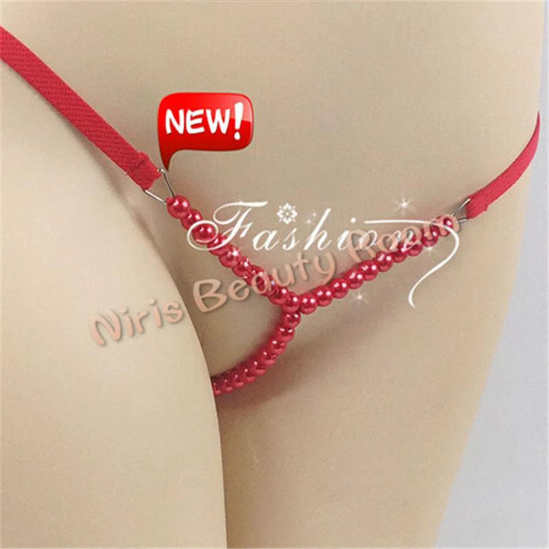 DEKA Elastic Crotchless High quality Real Pearl Thongs Women Low-Rise Hollow Sexy G-string Female Erotic Panties Underwear