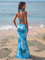 Sexy Blue Tie Dye Gradient Bikini Set Women Metal Circle Ornament Push Up Long Skirt Swimsuit Beach Bathing Suit Swimwear 2026