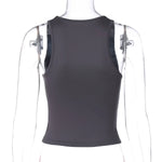 Women's Fashion Solid Tank Tops 2026 Streetwear Sleeveless T-shirt Female Square Collar Skinny Corset Y2K Girls Gray Crop Top