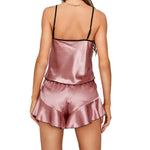 Women's satin pajama set sexy pleated pajama 2-piece set silk underwear shorts vest set soft and comfortable bow satin home wear