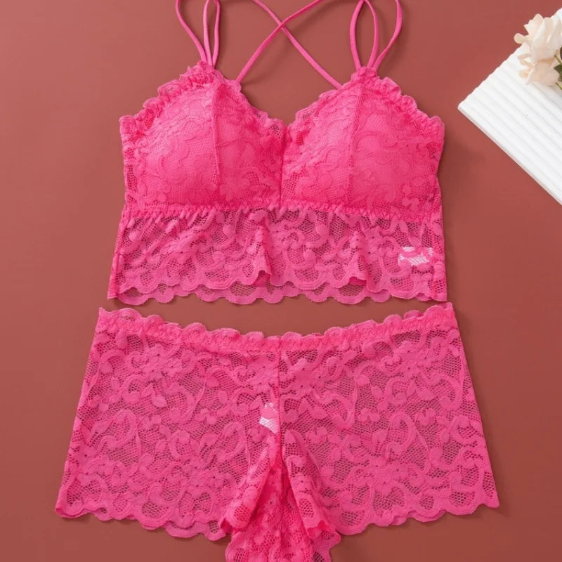 Women's Lace Non-wire Bra And Panties Set Transparent Low Rise Briefs Ultra-thin Comfort Underwear Female Bralette Lingerie Set