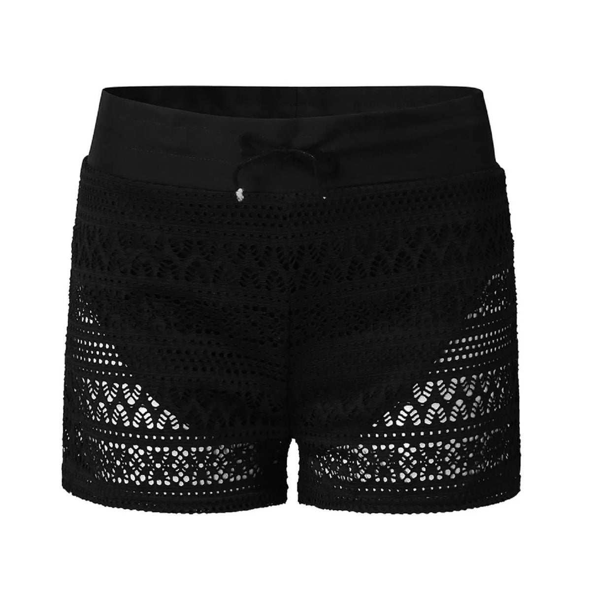 Women Solid Black Bikini Bottom Sexy Mesh Wide Leg Swimming Trunks Hollow Out High Waisted Two Piece Separates 2026 Beachwear