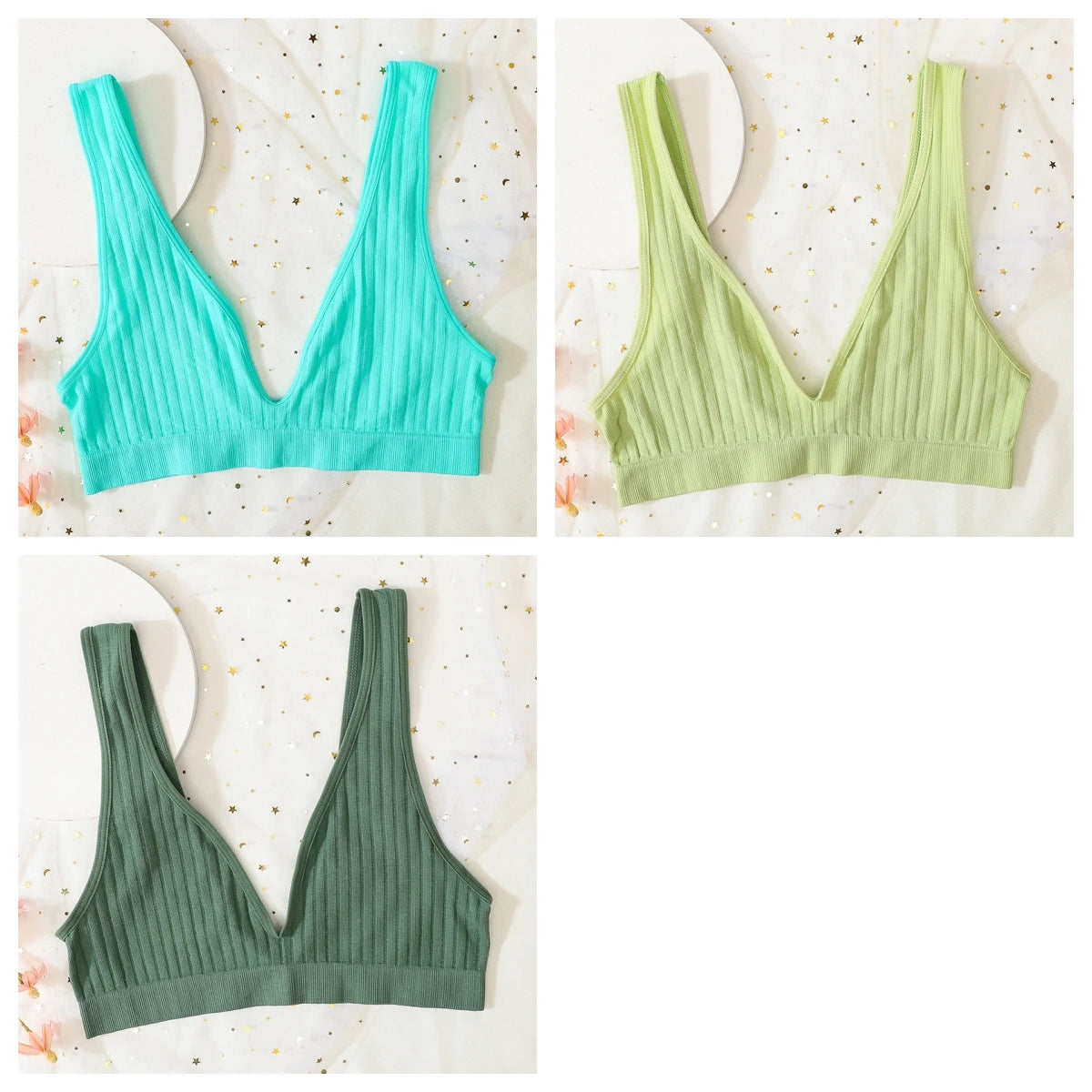 3pcs/lot Seamless Bra Push Up Bras For Women Deep V-neck Bralette Sexy Lingerie Female Low Back Sleep Underwear Unlined Crop Top