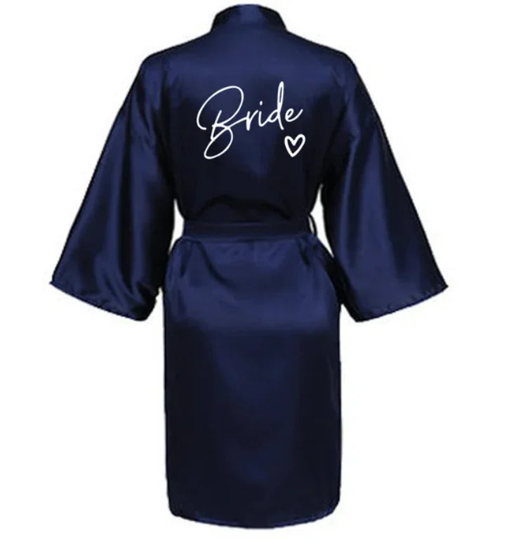 Wedding Party Team Bride Robe With Black Letters Kimono Satin Pajamas Bridesmaid Bathrobe SP001