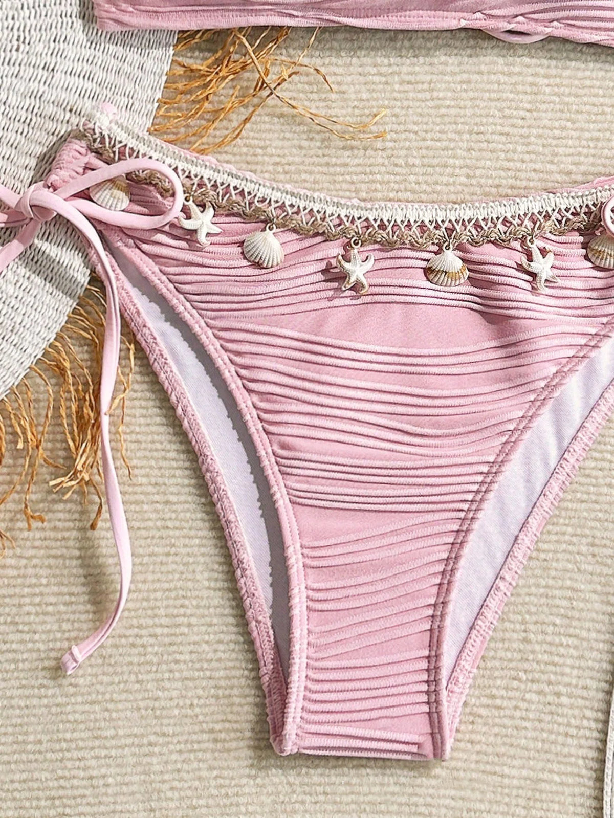 XS - XL Wrinkled High Cut Bandeau Bikini Women Swimwear Female Swimsuit Two-pieces Bikini Set Shells Bather Bathing Suit Swim