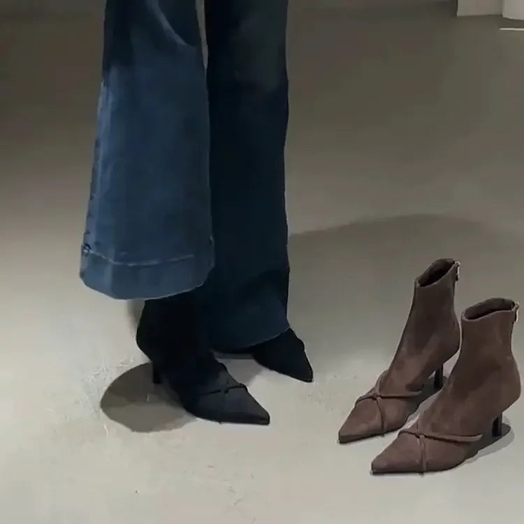 Vintage Women Ankle Boots Fashion Pointed Toe Thin High Heels Shoes Party Prom Elastic Slim Botas Para Mujer 2025 New