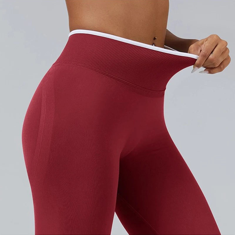 Women's Color Contrast Hip Lifting Yoga Fitness Pants, High Waist and Abdominal Compression, Elastic Tight Yoga Pants, Autumn