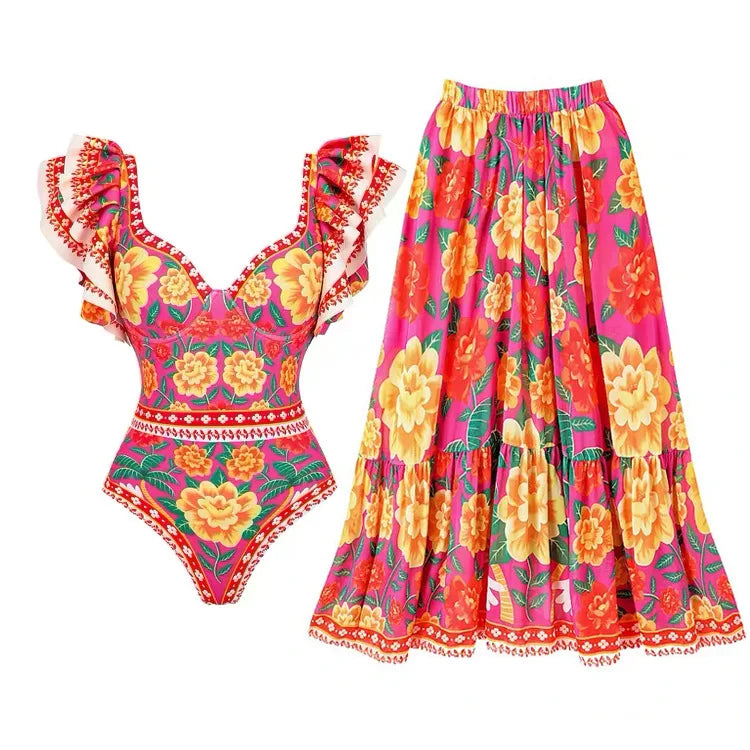 2026 New Arrival Push Up Women Bikini Set Floral Printed Ruffle Bikinis Strappy Bandage Swimwear Brazilian Biquini Bathing Suit