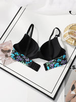 Women's Sexy One-piece Bra With Small Floral Patterns Without Steel Rings Gathered Push Ups Daily Comfortable Underwear A5033