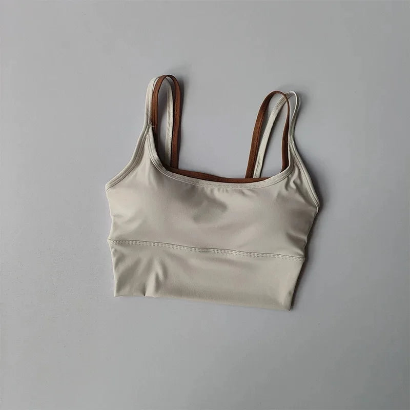 Women's yoga sports bra, shoulder straps with color blocking design, camisole yoga fitness bra