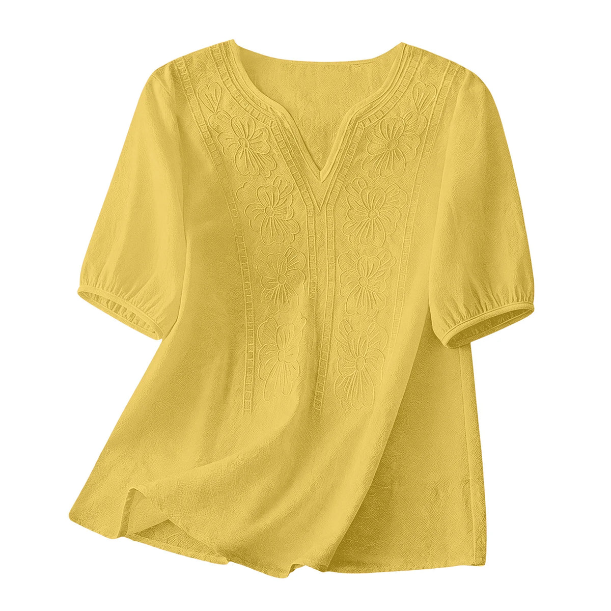 Women Summer Loose Embroidered V Neck Solid Color Short Sleeved Comfortable Button Down Shirt Top женская одежда
