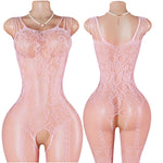 Transparent Fishnet Hollow Lingerie Set Women Hanging Neck Erotic Crotchless Bodystockings Open Bras BodySuits Hot Underwear Set