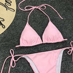 New Sexy Neon Pink Brazilian Bikini Women Swimwear Halter Swimsuit Female Two-Pieces Bikini Set Bather Bathing Suit Swim V1312