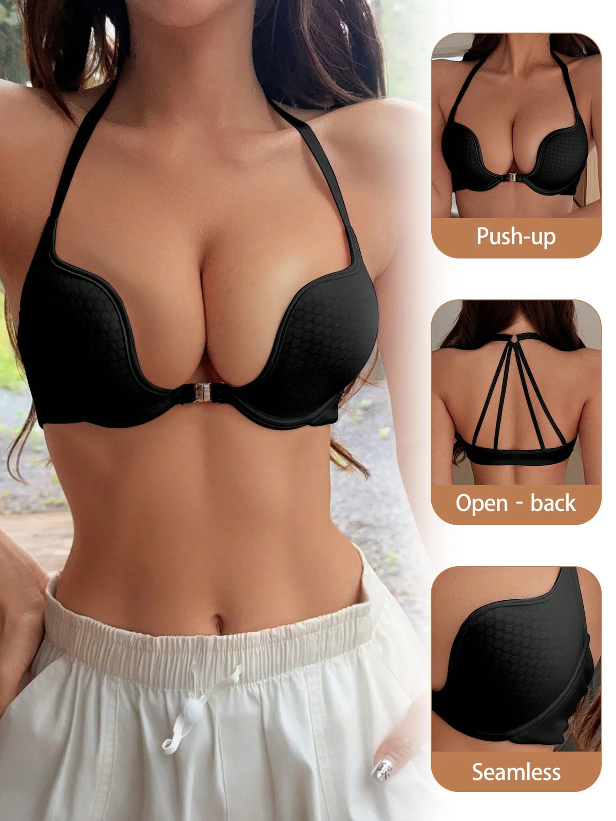 New Front-Closure Bra Non-slip Sexy beautiful back Skin-friendly material Open-back Seamless Push-up Fashion Lingerie MR3727