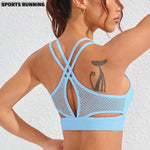 Color-blocked Yoga Top with Cross-straps Yoga Bra Stretchy Comfortable Breathable Sports Vest Wire-free Bra