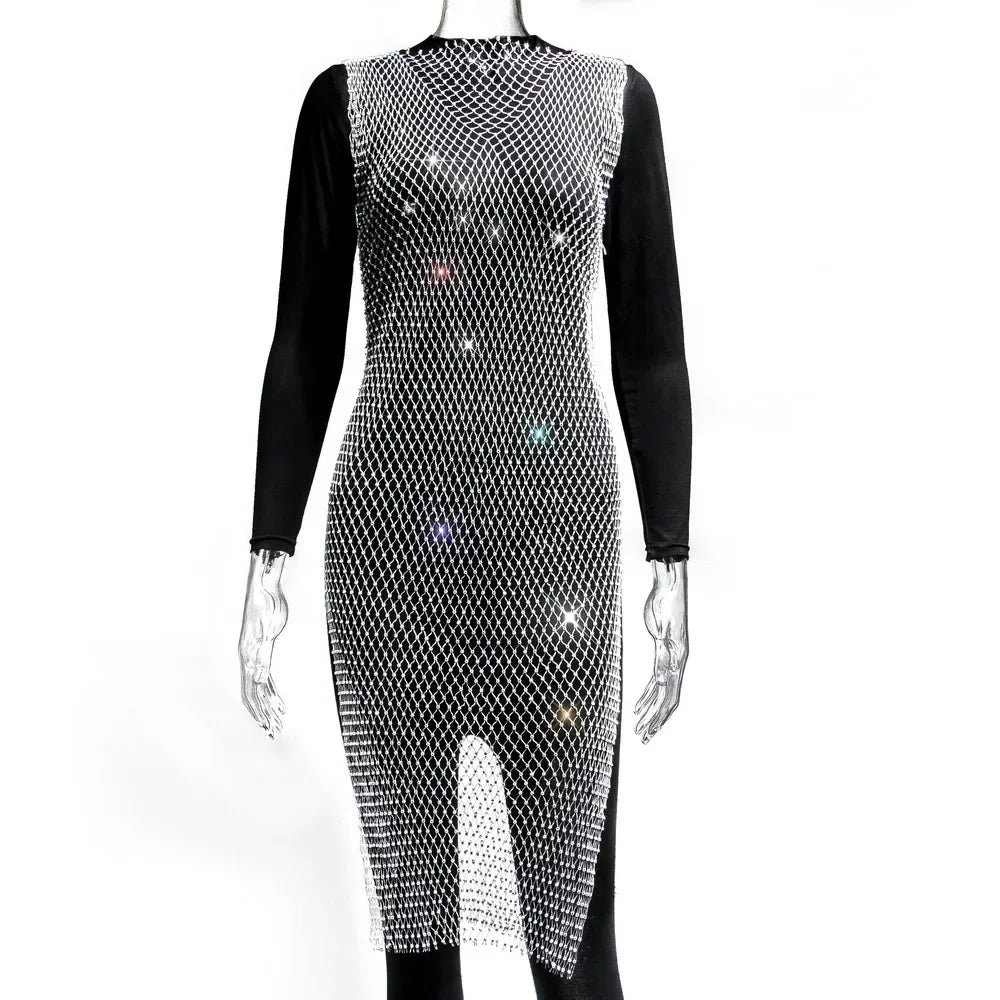 New Sexy Swimsuit Bikini Cover Up Beach Dress Women Mesh Slit Sparkling Crystal Diamond Cover Ups for Swimwear Women Pareo Plage
