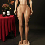 Knitted Seamless Fishnet Pantyhose Jacquard Lace Sexy Vertical Stripe Fishnet Stockings Transparent Pure Desire Elegant W0NL